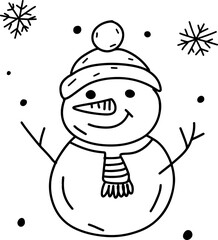 Cute snowman doodle coloring page design element
