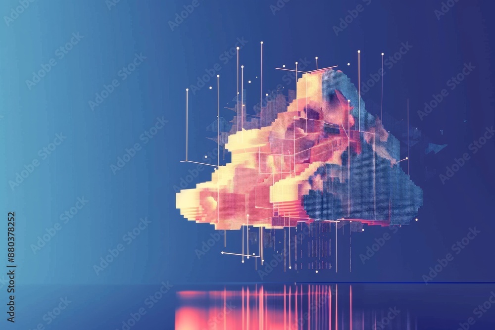 Poster a geometric cloud built from triangular wireframe elements, emphasizing its structured and modular n
