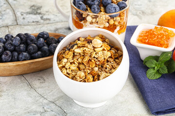 Granola museli cereal for breakfast
