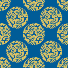 Japanese Circle Flower Crest Vector Seamless Pattern