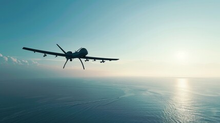 Fototapeta premium A MALE drone monitoring a coastline, its radar scanning the horizon for approaching vessels
