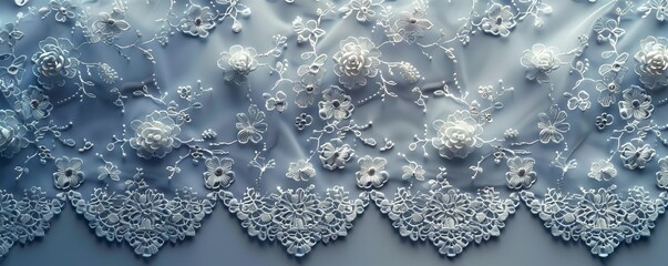 Intricate lace fabric texture with delicate patterns, 4K hyperrealistic photo