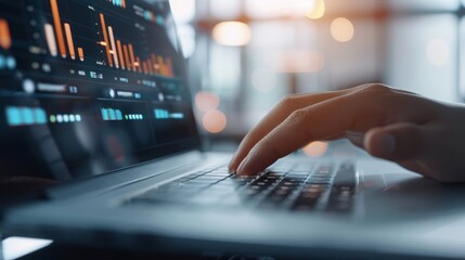 Forecasting funds with analytics software in a tech-savvy office futuristic Manipulation backdrop of digital interfaces, focus cover all object