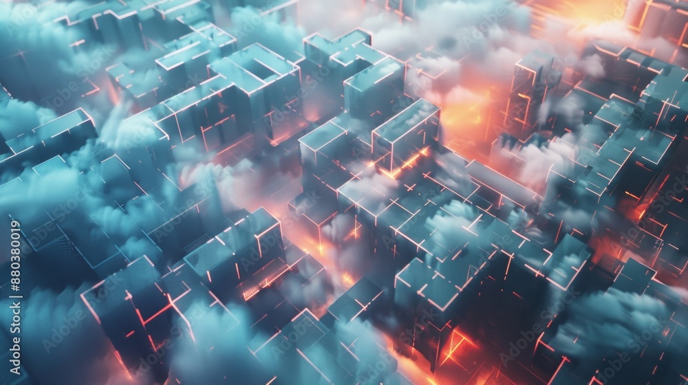 Aufkleber a pixelated cloud dissolving into a rain of data, representing the ephemeral nature of cloud storage