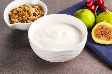Traditional homemade Greek yoghurt with granola