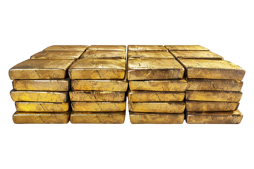 Gold bricks isolated on transparent background