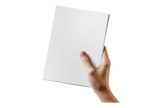 hand holding white paper isolated on transparent background