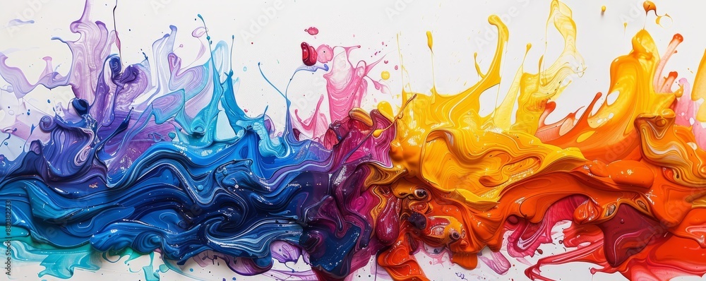 Poster a splash of paint on a canvas, its colors bleeding and blending into each other.