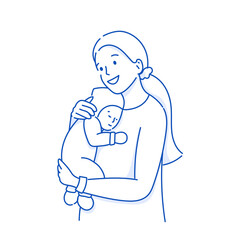 Vector line illustration of mother and infant