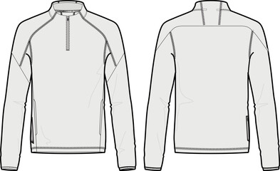 Half-Zip Longsleeve Sport Shirt design vector flat sketch fashion illustration CAD template front and back views