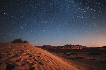 Obraz premium A vast desert landscape under a starry night sky, AI generated