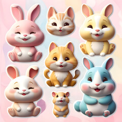 Fototapeta premium Three-Dimensional Adorable Animal PNG Set with Transparent Background