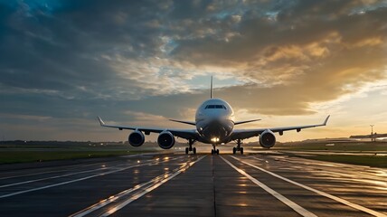 Fototapeta na wymiar airplane at sunset