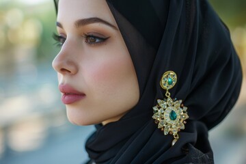 Young Woman Wearing a Black Hijab With a Large Gold Earring