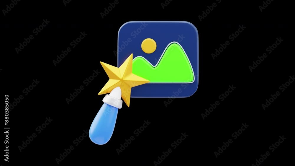 Poster 3d animation of image selection magic wand | alpha channel