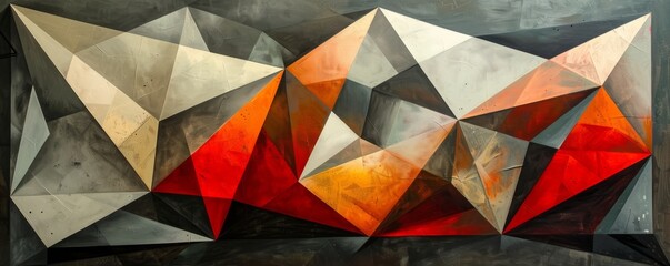 A series of geometric shapes overlapping and intersecting, creating a sense of movement and dynamism.