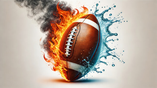 Rugby ball engulfed in fire and water
