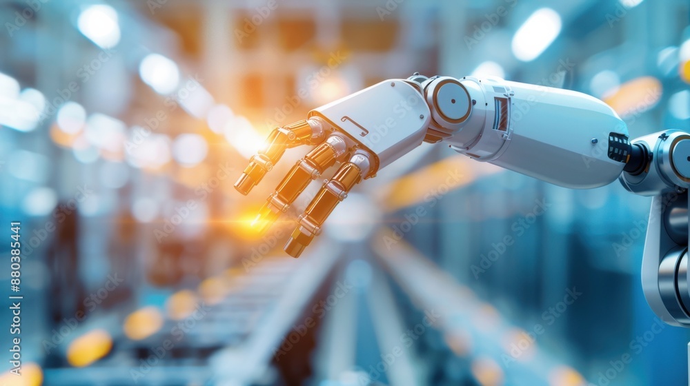 Poster advanced robot performing precision tasks in a manufacturing plant, smart robotics, automated proces