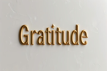 "gratitude" text in sleek gold font on a  gradient of soft gray background