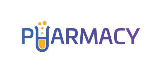 pharmacy logo on white background. pharmacy and test tube logo