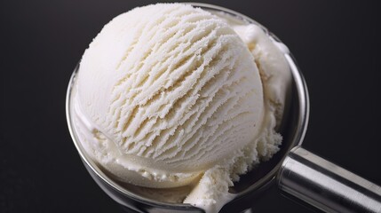 Luxurious ice cream scoop with rich, creamy texture, close-up photo with hyper realistic detail and cinematic lighting, showcasing indulgence, focus cover all object