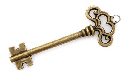 Vintage Brass Key Isolated on White