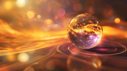 Abstract background featuring a beautiful sphere with glowing light effects and vibrant colors in shades of orange and yellow