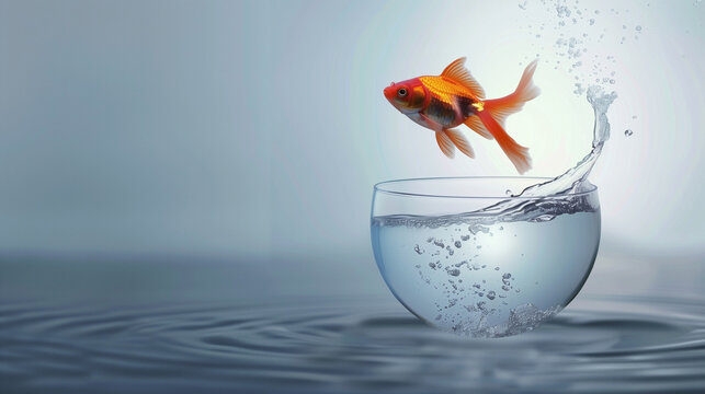 A goldfish jumps out of the aquarium, aiming straight for the depths of the sea. In an instant, he abandons the limitations of the glass tank to plunge into the unknown and endless waters of the ocean