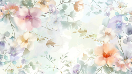 An extensive palette of delicate, pastel flowers painted in watercolor, perfect for elegant projects.