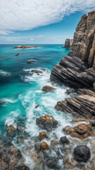 Coastal scenery with aqua-colored sea