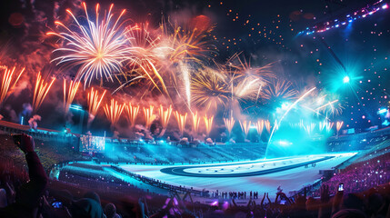 There are spectacular fireworks displays during the opening ceremonies of the Olympic Games. Colorful bursts of light enliven the sky, casting magical reflections on the faces of those gathered.