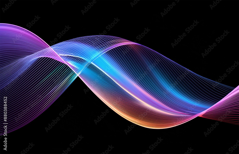 Poster dynamic abstract wave with gradient colors and digital texture for modern design.