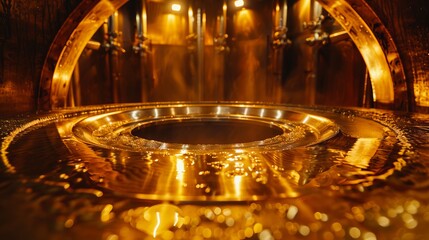 A large metal vessel with water inside.