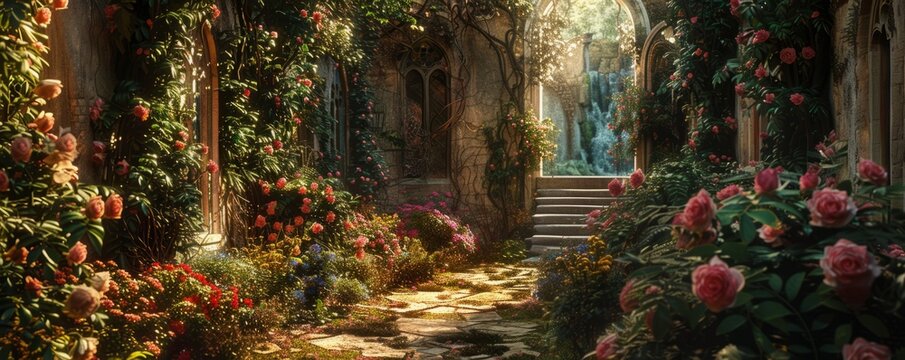 A secret garden hidden behind ivy-covered walls, its blooms filling the air with fragrance.