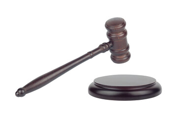 Judge's gavel, chairman's gavel, wooden gavel with stand isolated from background