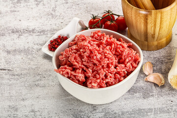 Minced beef meat in the bowl
