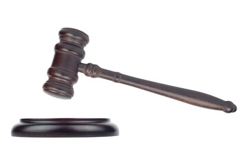 Judge's gavel, chairman's gavel, wooden gavel with stand isolated from background