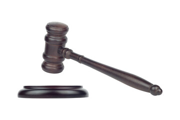 Judge's gavel, chairman's gavel, wooden gavel with stand isolated from background