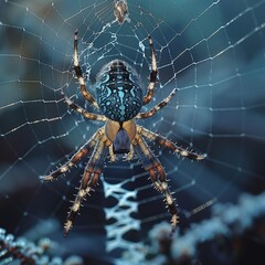 Obraz premium Spider Catching Prey in Web- Capture the moment a spider catches its prey in its web