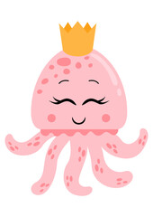 Friendly squid with a crown