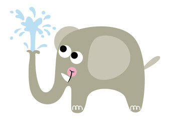 Funny elephant spraying water with trunk