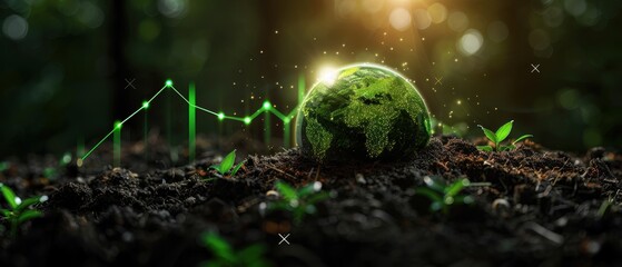 Sustainable Growth Concept with Green Earth and Seedlings in Soil Representing Environmental Conservation