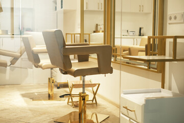 Modern hairdressing chairs in a Scandinavian style beauty salon