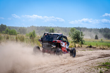 Buggy extreme riding in sandy track. UTV, 4x4, rally