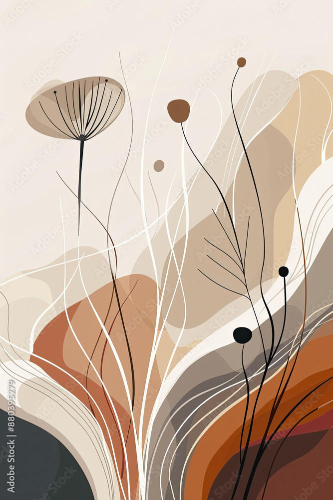 Poster an abstract painting of some rounded lines and shapes