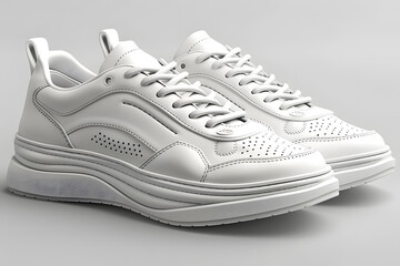  3D white model of a pair of sneakers mock up isolated on white background