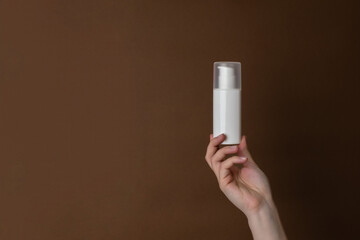 White cosmetic cream bottle with pump. Natural moisturizing, nourishing cosmetics for skin, beauty and spa