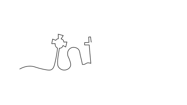 abstract cemetery, graves, graveyard for Halloween. Self drawing animation one continuous line draw, logo