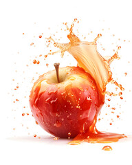 Apple fruit with juice splashes isolated on white background