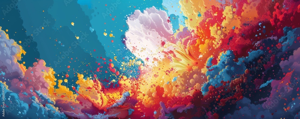 Aufkleber a pixel art representation of a chaotic explosion of pixelated abstract elements, bursting with pixe
